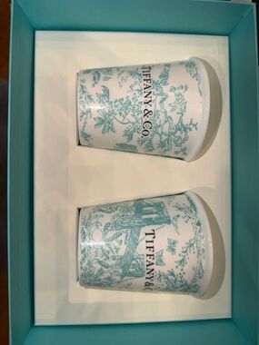 Tiffany & Co. Blue Floral Porcelain Coffee Cups - Set of 2